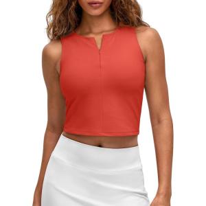 imageG4Free BareFeel Tennis Yoga Tank Tops Half Zip Workout Athletic Sleeveless Athleisure Tanks High Neck Gym Golf Slim FitRust Orange