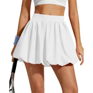 imageG4Free Chillwhisp Bubble Tennis Skirts for Women  14 Mini Athletic Ruffled Hem Casual Skorts Inner Shorts with 3 PocketsWhite