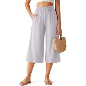 imageG4Free Chillwhisp Flowy Capri Pants for Women Lightweight Wide Leg Cropped Pants Elastic Waist Palazzo Capris for BeachChime Gray