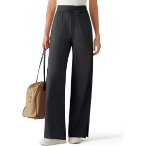 imageG4Free Chillwhisp Lightweight Drawstring Wide Leg Pants Womens Side Slit Flowy Travel Beach Pants SummerBlack