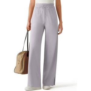 imageG4Free Chillwhisp Lightweight Drawstring Wide Leg Pants Womens Side Slit Flowy Travel Beach Pants SummerChime Gray