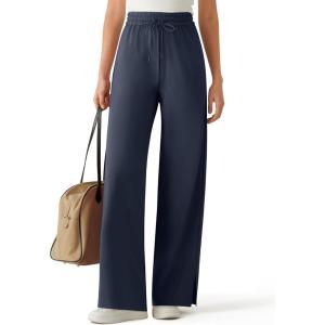 imageG4Free Chillwhisp Lightweight Drawstring Wide Leg Pants Womens Side Slit Flowy Travel Beach Pants SummerDark Blue