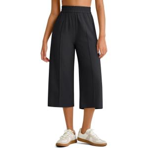 imageG4Free Chillwhisp Lightweight Flowy Wide Leg Capris Women  Front Seam Summer Cropped Pants for Travel BeachBlack