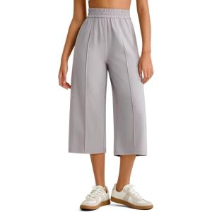 imageG4Free Chillwhisp Lightweight Flowy Wide Leg Capris Women  Front Seam Summer Cropped Pants for Travel BeachChime Gray