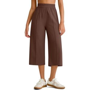imageG4Free Chillwhisp Lightweight Flowy Wide Leg Capris Women  Front Seam Summer Cropped Pants for Travel BeachCoffee Brown