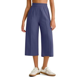 imageG4Free Chillwhisp Lightweight Flowy Wide Leg Capris Women  Front Seam Summer Cropped Pants for Travel BeachDusky Purple