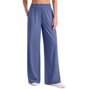 imageG4Free Chillwhisp Lightweight Flowy Wide Leg Pants Women Elastic Waist Palazzo Pants Summer Beach VacationDusky Purple