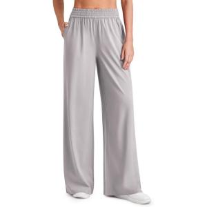 imageG4Free Chillwhisp Lightweight Flowy Wide Leg Pants Women Elastic Waist Palazzo Pants Summer Beach VacationGrey