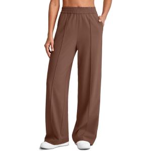 imageG4Free Chillwhisp Lightweight Wide Leg Pants Women Front Seam Elastic Waist Flowy Palazzo Pants SummerCoffee Brown