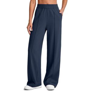 imageG4Free Chillwhisp Lightweight Wide Leg Pants Women Front Seam Elastic Waist Flowy Palazzo Pants SummerDark Blue