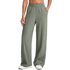 imageG4Free Chillwhisp Lightweight Wide Leg Pants Women Front Seam Elastic Waist Flowy Palazzo Pants SummerGray Olive