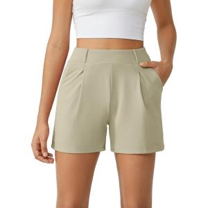 imageG4Free EverGoing Dressy Casual Shorts for Women 5 High Waisted Summer Lounge Pleated Shorts with PocketsApricot