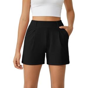 imageG4Free EverGoing Dressy Casual Shorts for Women 5 High Waisted Summer Lounge Pleated Shorts with PocketsBlack
