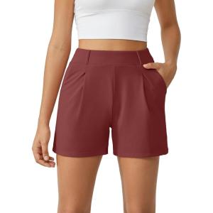 imageG4Free EverGoing Dressy Casual Shorts for Women 5 High Waisted Summer Lounge Pleated Shorts with PocketsDark Burgundy