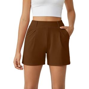 imageG4Free EverGoing Dressy Casual Shorts for Women 5 High Waisted Summer Lounge Pleated Shorts with PocketsDark Coffee