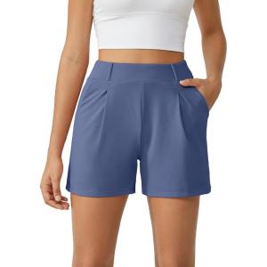 imageG4Free EverGoing Dressy Casual Shorts for Women 5 High Waisted Summer Lounge Pleated Shorts with PocketsDenim Blue