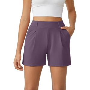 imageG4Free EverGoing Dressy Casual Shorts for Women 5 High Waisted Summer Lounge Pleated Shorts with PocketsGrape Purple
