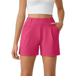 imageG4Free EverGoing Dressy Casual Shorts for Women 5 High Waisted Summer Lounge Pleated Shorts with PocketsHot Pink