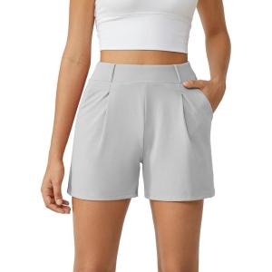 imageG4Free EverGoing Dressy Casual Shorts for Women 5 High Waisted Summer Lounge Pleated Shorts with PocketsLight Grey