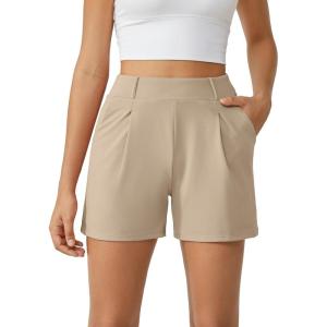imageG4Free EverGoing Dressy Casual Shorts for Women 5 High Waisted Summer Lounge Pleated Shorts with PocketsLight Khaki