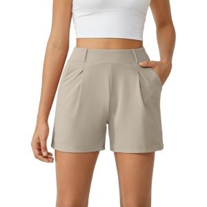 imageG4Free EverGoing Dressy Casual Shorts for Women 5 High Waisted Summer Lounge Pleated Shorts with PocketsMocha
