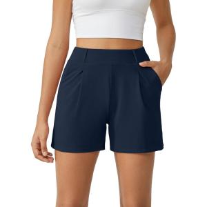 imageG4Free EverGoing Dressy Casual Shorts for Women 5 High Waisted Summer Lounge Pleated Shorts with PocketsNavy