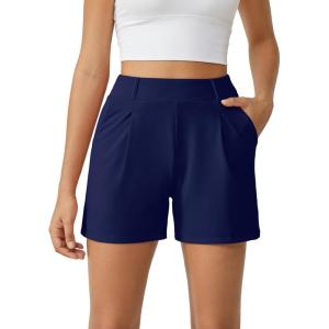 imageG4Free EverGoing Dressy Casual Shorts for Women 5 High Waisted Summer Lounge Pleated Shorts with PocketsRoyal Blue