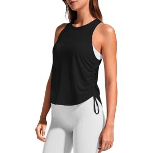 imageG4Free Lyocell Racerback Women Workout Tank Tops Ruch Side High Neck Muscle Tops for Gym Athletic YogaBlack