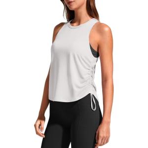 imageG4Free Lyocell Racerback Women Workout Tank Tops Ruch Side High Neck Muscle Tops for Gym Athletic YogaPure White