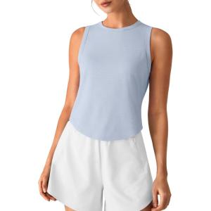 imageG4Free Lyocell Workout Athletic Tank Tops High Neck Sleeveless Yoga Tanks Loose Gym Running Exercixe TopLight Denim