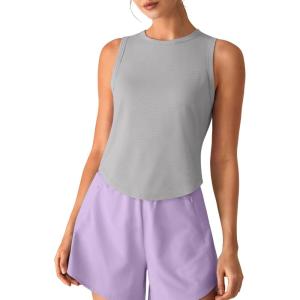 imageG4Free Lyocell Workout Athletic Tank Tops High Neck Sleeveless Yoga Tanks Loose Gym Running Exercixe TopLight Gray