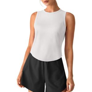 imageG4Free Lyocell Workout Athletic Tank Tops High Neck Sleeveless Yoga Tanks Loose Gym Running Exercixe TopPure White