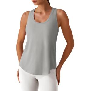 imageG4Free Lyocell Workout Racerback Tank Tops Loose Fit Athletic Tanks Hip Length Gym Running TopLight Gray