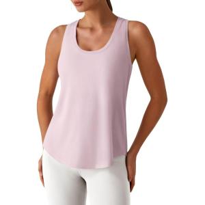 imageG4Free Lyocell Workout Racerback Tank Tops Loose Fit Athletic Tanks Hip Length Gym Running TopLight Pink