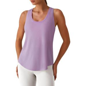 imageG4Free Lyocell Workout Racerback Tank Tops Loose Fit Athletic Tanks Hip Length Gym Running TopLight Purple