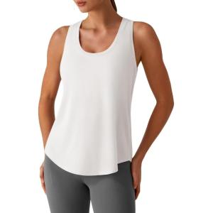 imageG4Free Lyocell Workout Racerback Tank Tops Loose Fit Athletic Tanks Hip Length Gym Running TopPure White