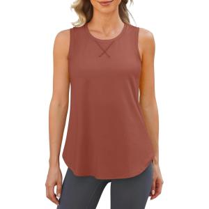 imageG4Free Racerback Workout Tank Tops for Women High Neck Athletic Long Tanks Fast Dry Sleeveless Pilates Running ShirtsBrown