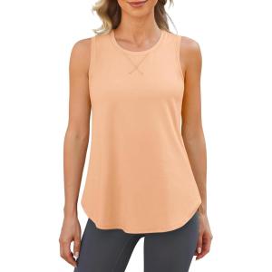 imageG4Free Racerback Workout Tank Tops for Women High Neck Athletic Long Tanks Fast Dry Sleeveless Pilates Running ShirtsPeach Nectar
