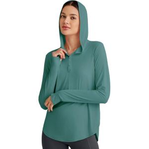 imageG4Free Skimetic UPF 50 Sun Hoodie Women Long Sleeve Workout Tops Half Zip Sun Shirts Quick Dry Running HikingMyrtle Green