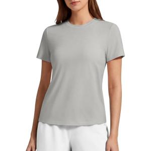 imageG4Free Soft Lyocell Quick Dry Workout Tops for Women  Running Yoga Athletic Gym Casual Short Sleeve TShirt BreathableLight Gray