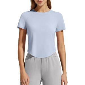 imageG4Free Soft Lyocell Workout Tops Quick Dry Womens Short Sleeve Crop TShirt Crewneck Casual Tees Athletic Running YogaLight Denim