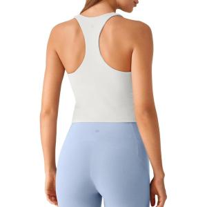 imageG4Free BareFeel Workout Racerback Tank Tops Removable Padded Built in Bra Yoga Tanks Athletic Gym Tennis TopPure White
