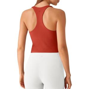 imageG4Free BareFeel Workout Racerback Tank Tops Removable Padded Built in Bra Yoga Tanks Athletic Gym Tennis TopRust Orange