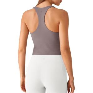 imageG4Free BareFeel Workout Racerback Tank Tops Removable Padded Built in Bra Yoga Tanks Athletic Gym Tennis TopTaupe