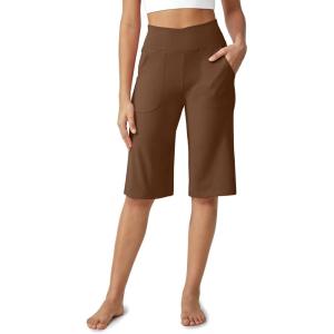 imageG4Free Capri Pants for Women 14 Knee Length Wide Leg Yoga Capris Dressy Casual Summer Crop Pants with PocketsDark Coffee