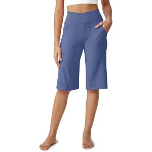 imageG4Free Capri Pants for Women 14 Knee Length Wide Leg Yoga Capris Dressy Casual Summer Crop Pants with PocketsDenim Blue