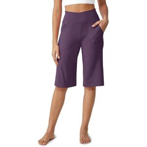 imageG4Free Capri Pants for Women 14 Knee Length Wide Leg Yoga Capris Dressy Casual Summer Crop Pants with PocketsGrape Purple