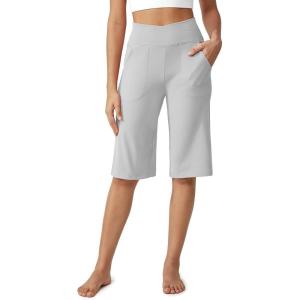 imageG4Free Capri Pants for Women 14 Knee Length Wide Leg Yoga Capris Dressy Casual Summer Crop Pants with PocketsLight Grey