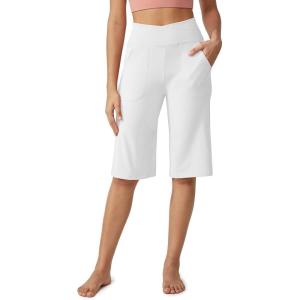 imageG4Free Capri Pants for Women 14 Knee Length Wide Leg Yoga Capris Dressy Casual Summer Crop Pants with PocketsWhite