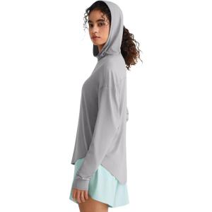 imageG4Free Lightbreeze UPF 50 UV Long Sleeve Workout Shirts for Women  Sun Hoodie Loose Fit with Thumholes Hiking CasualSilver Gray